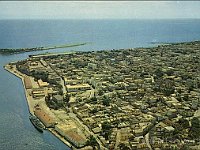 Panoramic view of the port of Santo Domingo, Rio Ozama and city within the walls and Ciudad Nueva 1950